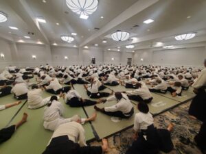 a lot of people on the mat at aikido camp