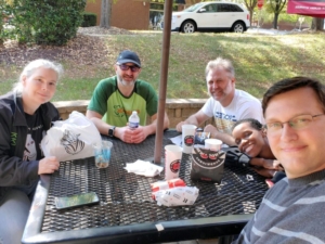 Friends around a table at lunch